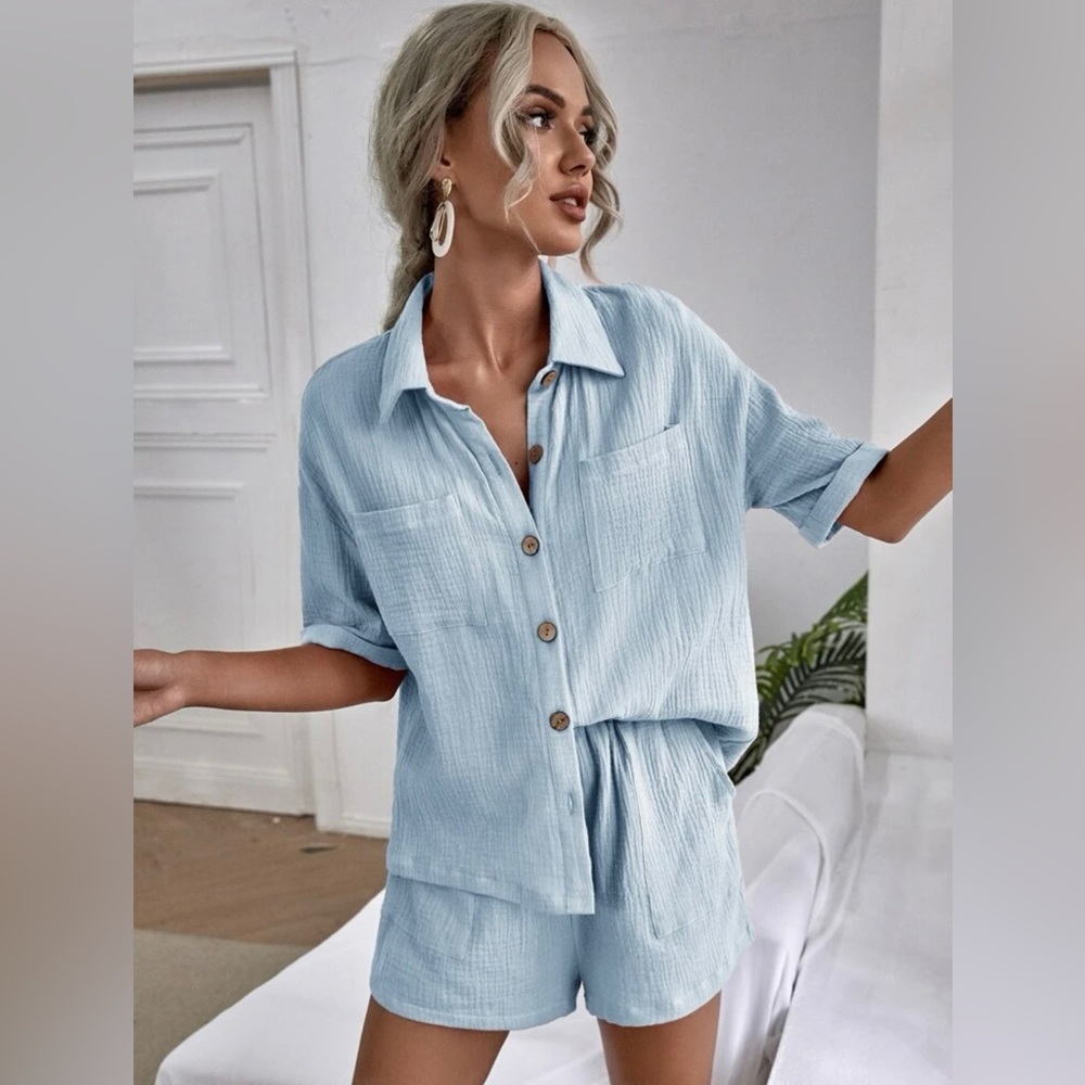 Drop Shoulder Dual Pocket Shirt & Shorts Size 8/10 Large Brand New